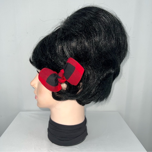 Red and Black Plaid Rockabilly Bandana Knotted Hair Bow - Picture 5 of 11